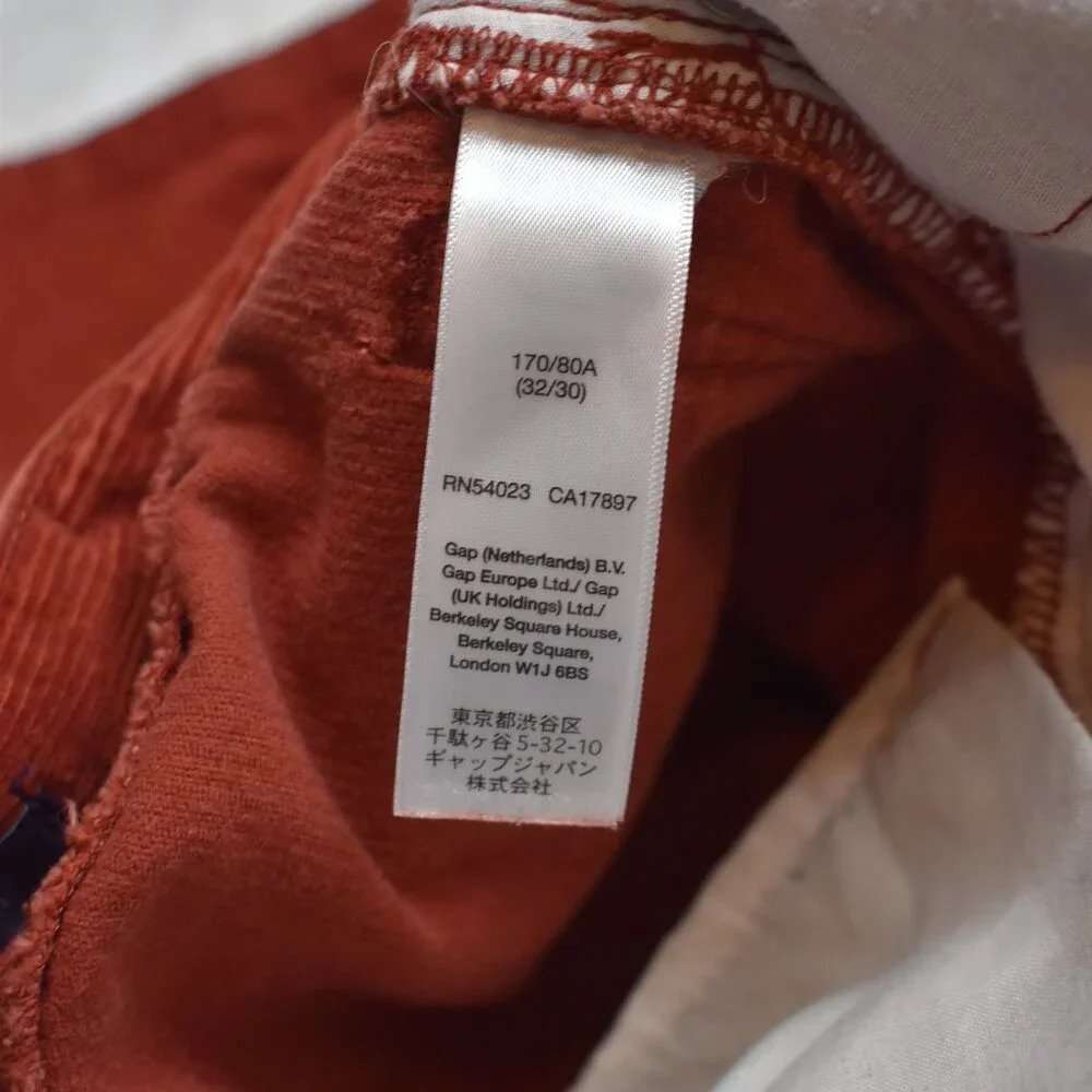 GAP Factory Mens Corduroy Pants Sz 32/30 Straight Fit 100% Cotton 5 Pocket Rust - Picture 9 of 16